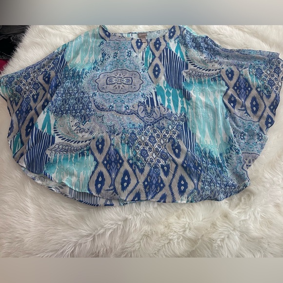 Chico's Blue Multi-Print Lightweight Poncho Top - Picture 3 of 8
